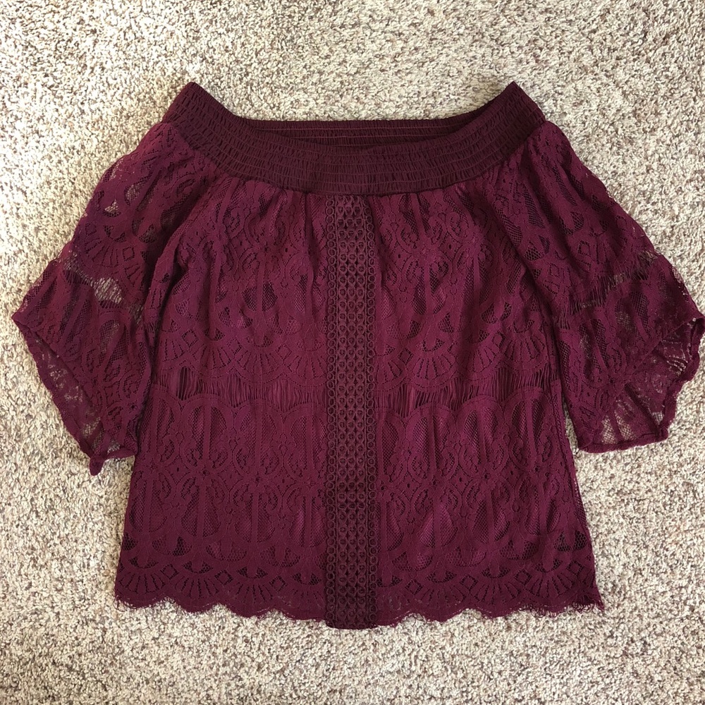 Off the shoulder burgundy lace top